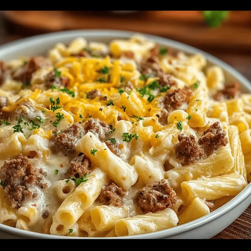 Loaded Cheeseburger Alfredo Pasta