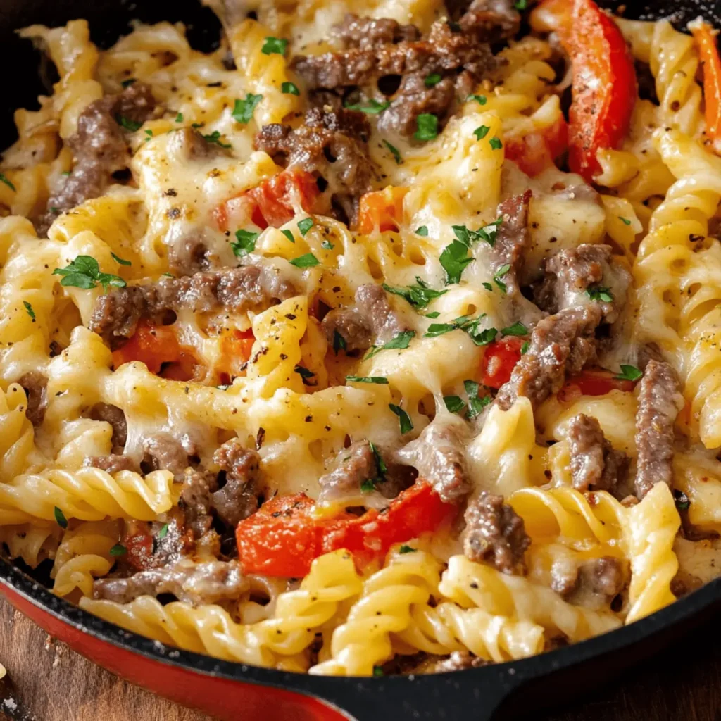 Philly Cheesesteak Pasta Skillet