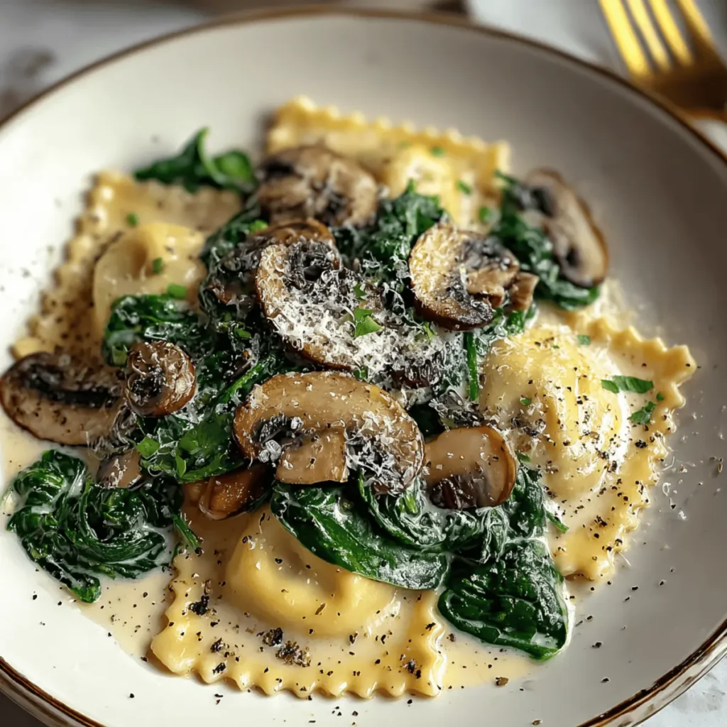 Spinach and Mushroom Alfredo Ravioli