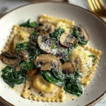Spinach and Mushroom Alfredo Ravioli