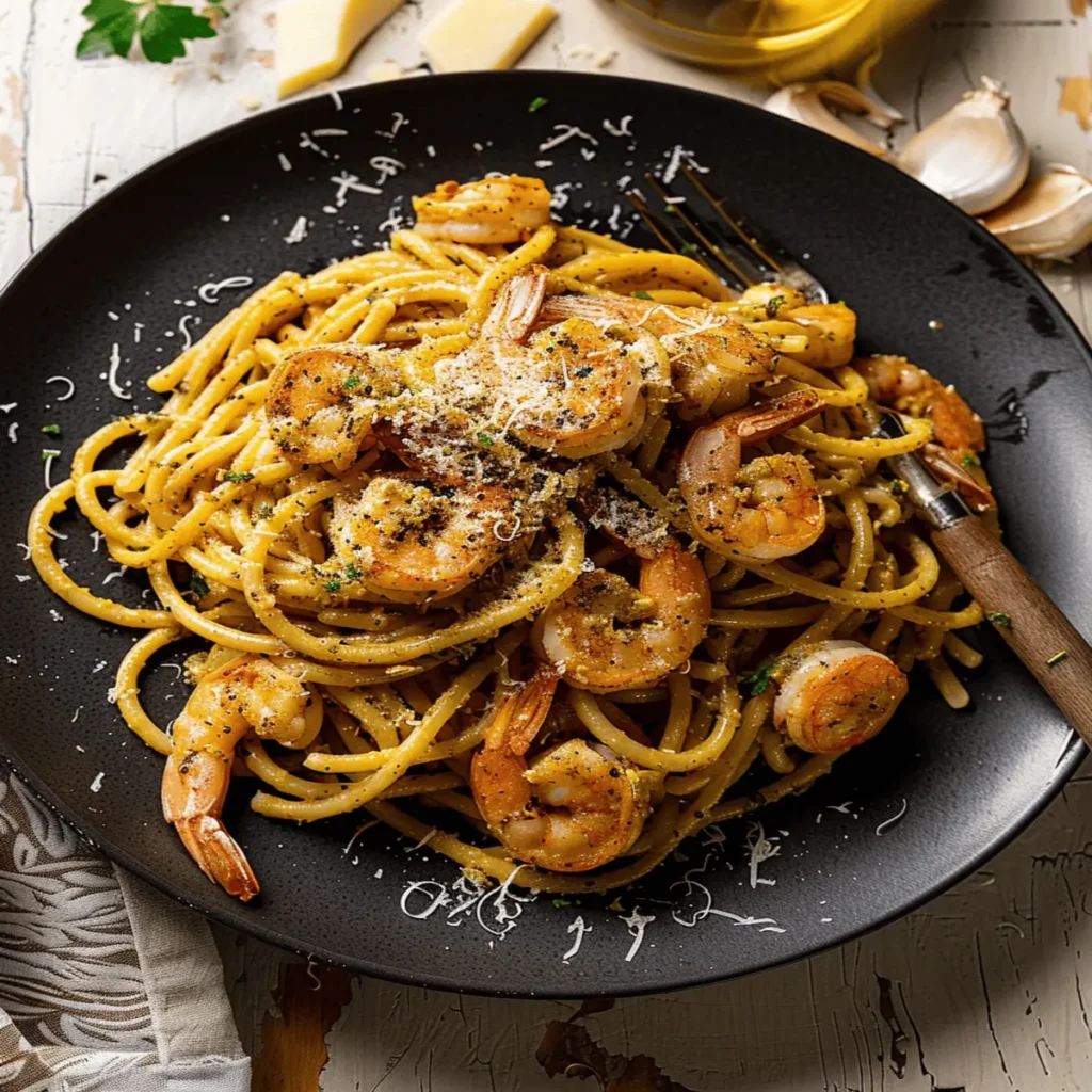Weeknight Shrimp Alfredo Bucatini Pasta