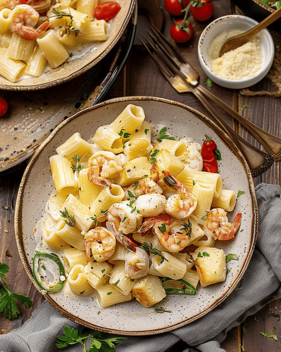Creamy Jamaican Shrimp Rasta Pasta with Turkey Bacon Twist