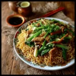 Chicken Pan-Fried Noodles (Gai See Chow Mein)
