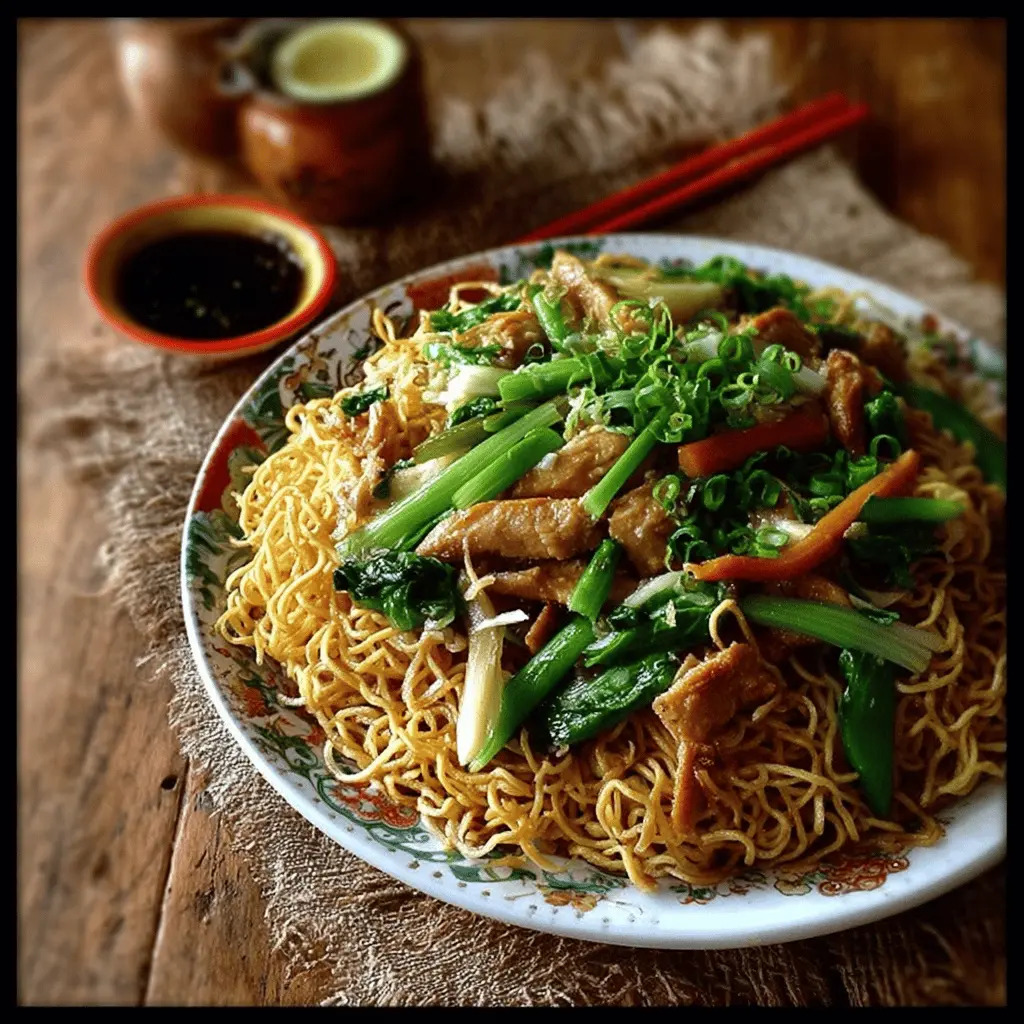 Chicken Pan-Fried Noodles (Gai See Chow Mein)