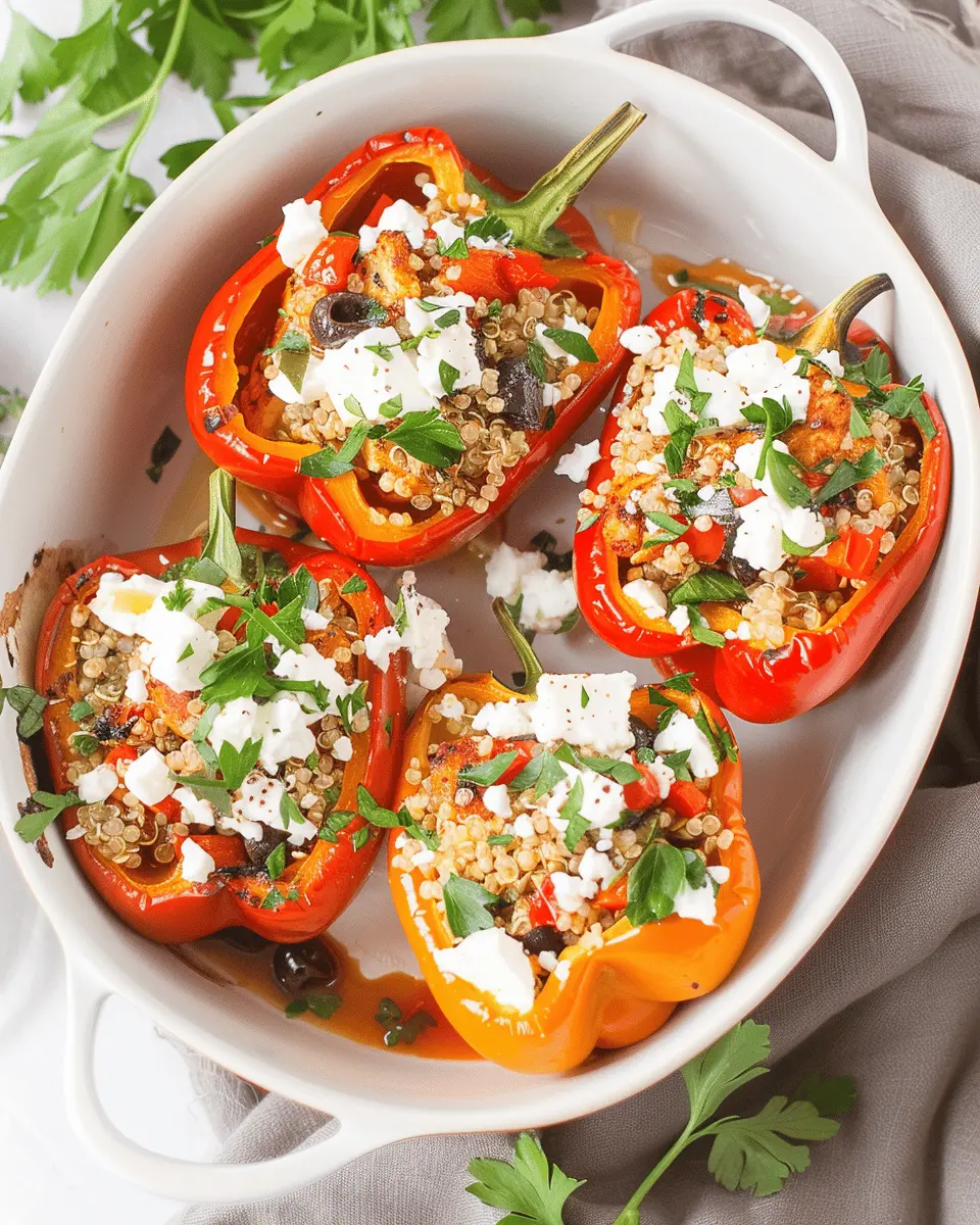 Greek Chicken Stuffed Peppers with Feta & Quinoa