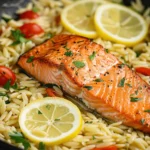 One Skillet Salmon with Lemon Orzo