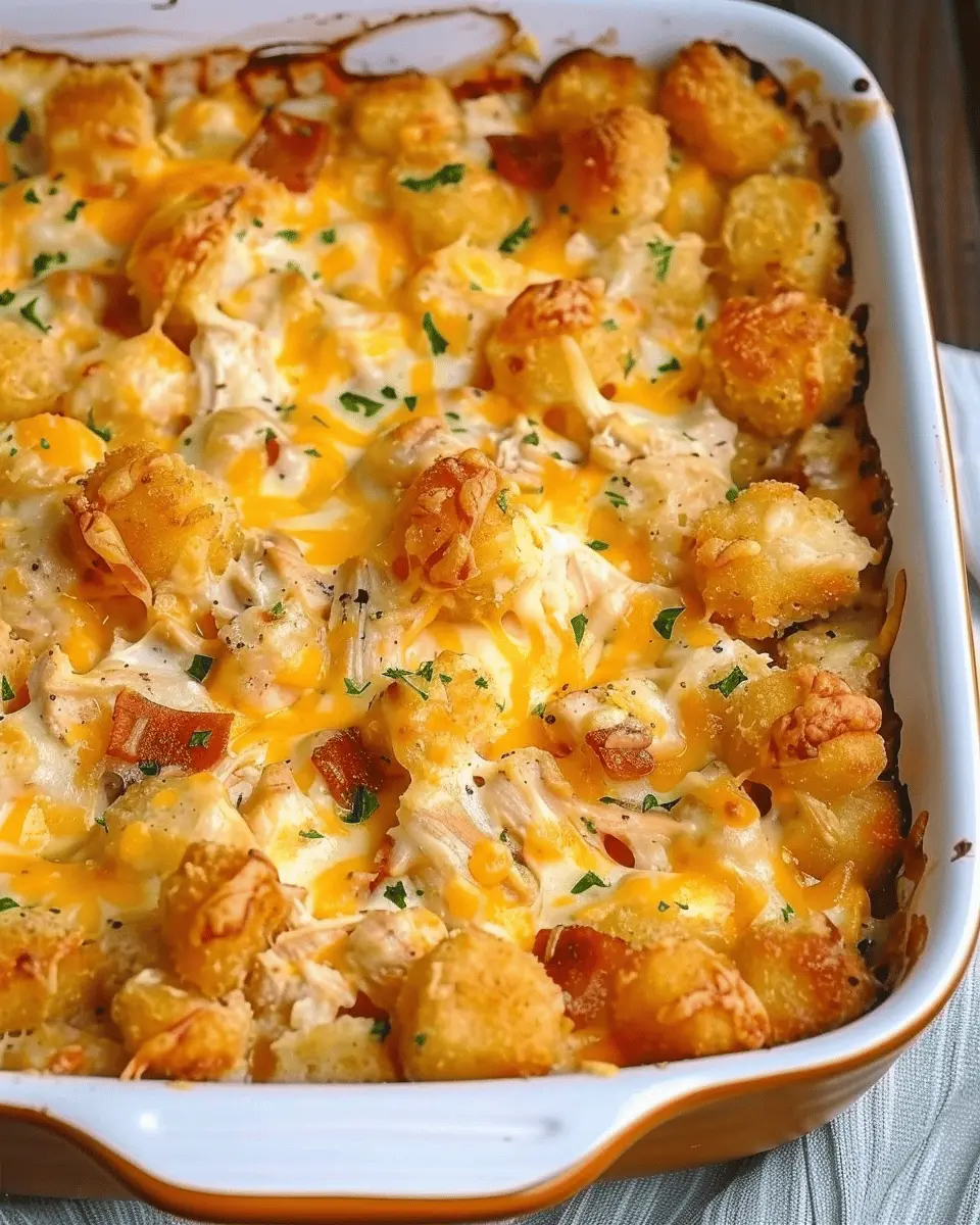 Cracked Out Chicken Tater Tot Casserole with Turkey Bacon Delight