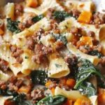 Creamy Roasted Butternut Squash Pasta with Sausage and Spinach