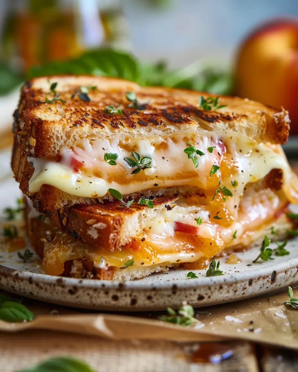 Honey Peach White Cheddar Grilled Cheese with Turkey Bacon Bliss