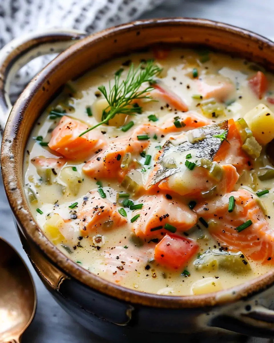 Salmon Chowder Soup: Easy Recipe with Turkey Bacon and Chicken Ham Video