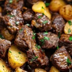 Slow Cooker Garlic Butter Beef Bites with Potatoes