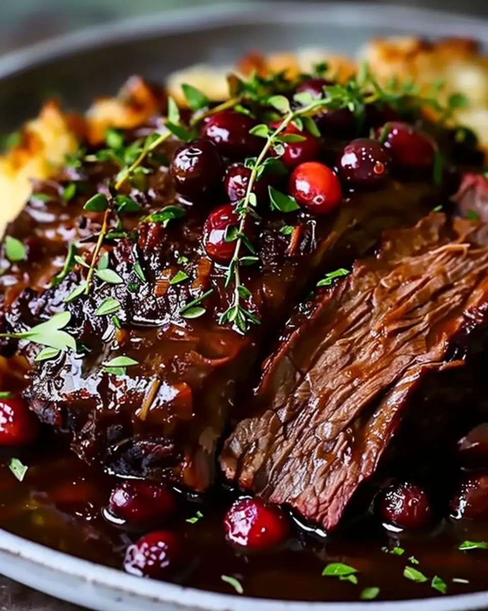 Slow-Braised Beef Roast with Cranberry Balsamic Glaze