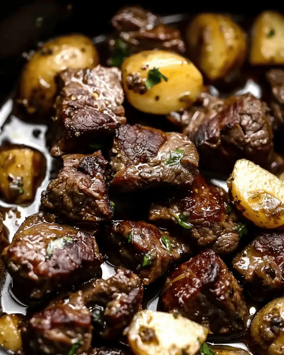 Crockpot Garlic Butter Beef Bites with Potatoes