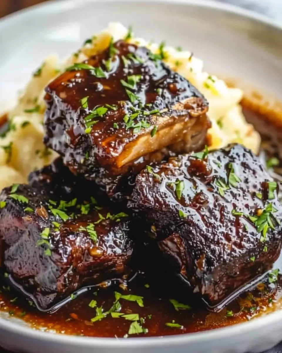 Tender Braised Short Ribs with Garlic Mashed Potatoes