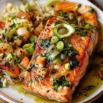 Miso Butter Salmon with Sizzled Scallion Salsa Verde