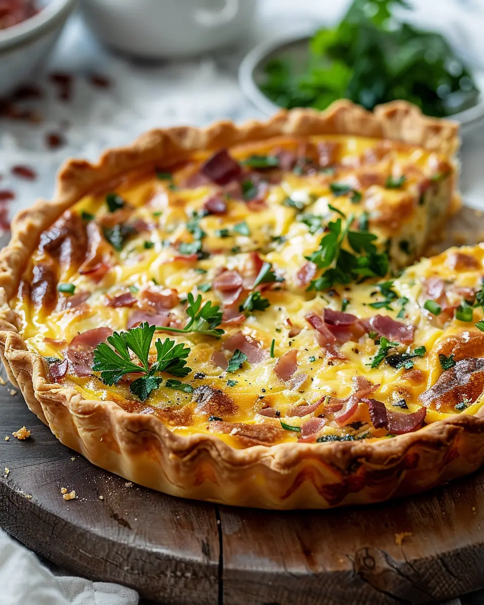 Easy Breakfast Quiche with Turkey Bacon and Chicken Ham Delight