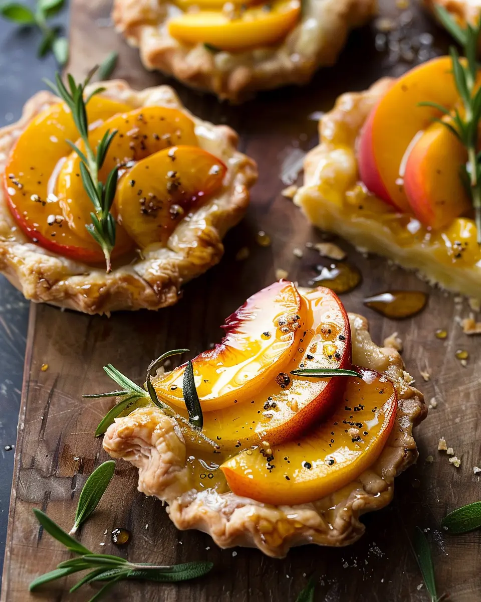 Peach Brie Pastry Tarts with Peppered Rosemary Honey.