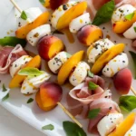 Mozzarella, Prosciutto and Pickled Peach Skewers
