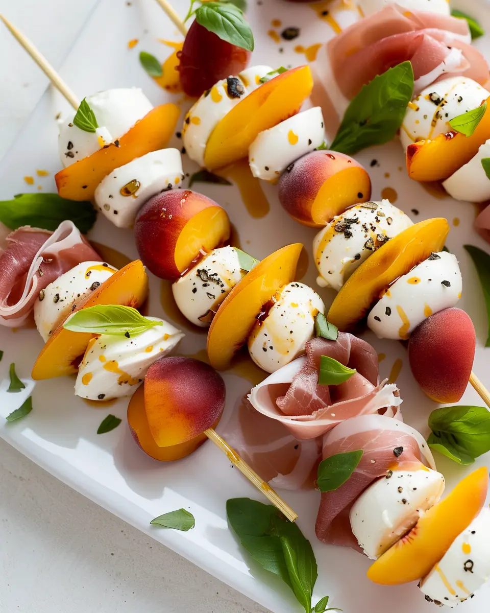 Mozzarella, Prosciutto and Pickled Peach Skewers: A Juicy Delight