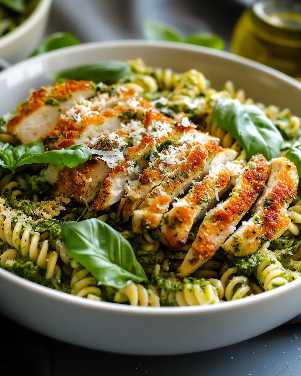 Pesto Pasta with Crispy Parmesan Chicken: Easy Weeknight Delight