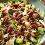 Shaved Brussels Sprout Salad with Pomegranate and Candied Pecans