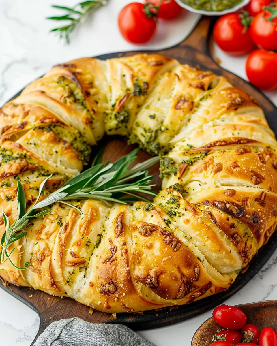 Cheesy Pesto Wreath (crescent roll wreath recipe)