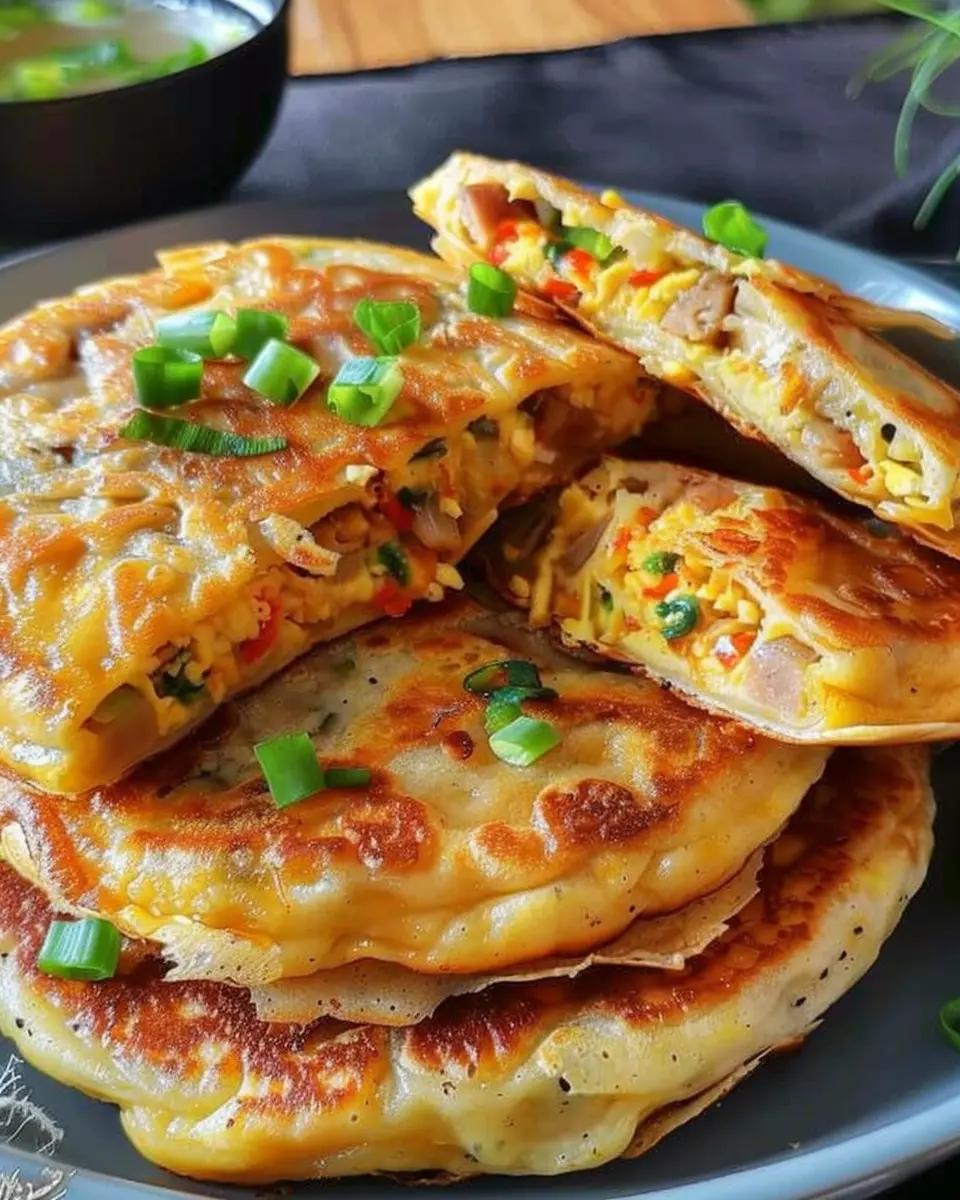 Chinese-Style Savoury Stuffed Breakfast Pancakes: Easy Vegan Delight