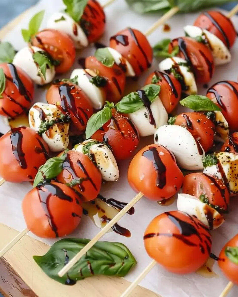Caprese Skewer Delight: Easy Appetizer with Turkey Bacon and Chicken Ham