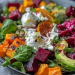 Roasted Beet, Sweet Potato & Avocado Salad with Whipped Ricotta & Lemon-Tahini Drizzle