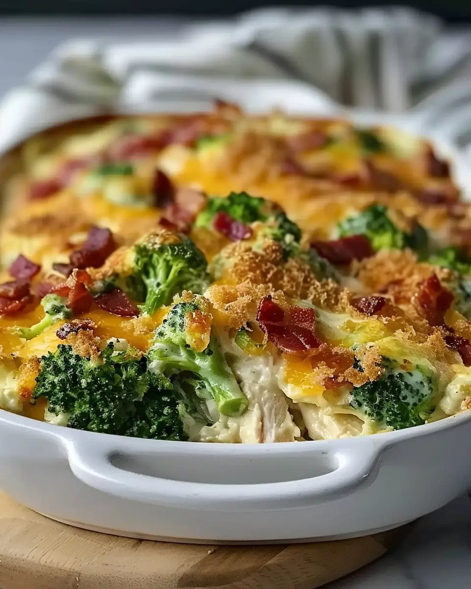 Creamy Low Carb Chicken Casserole with Broccoli and Turkey Bacon