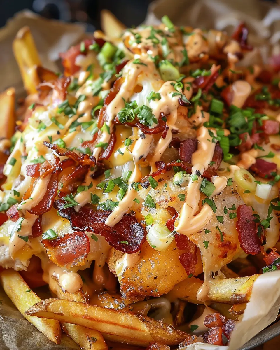 Dirty Chicken and Turkey Bacon Loaded Fries: Indulgent Comfort Food