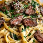Creamy Cowboy Butter Linguine with Steak Bites & Spinach Recipe