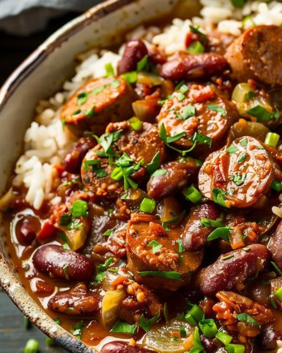 Authentic Louisiana Red Beans and Rice with Turkey Bacon and Chicken Ham