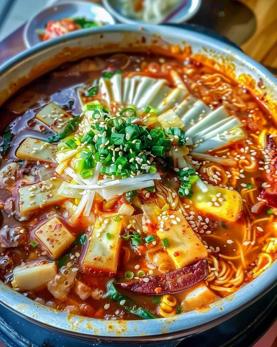 Budae Jjigae: Indulgent Korean Army Stew with Turkey Bacon and Chicken Ham